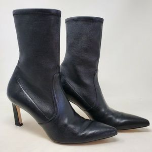 Stuart Weitzman Black Stretch Heeled Ankle Booties Leather Women's Size 8 N